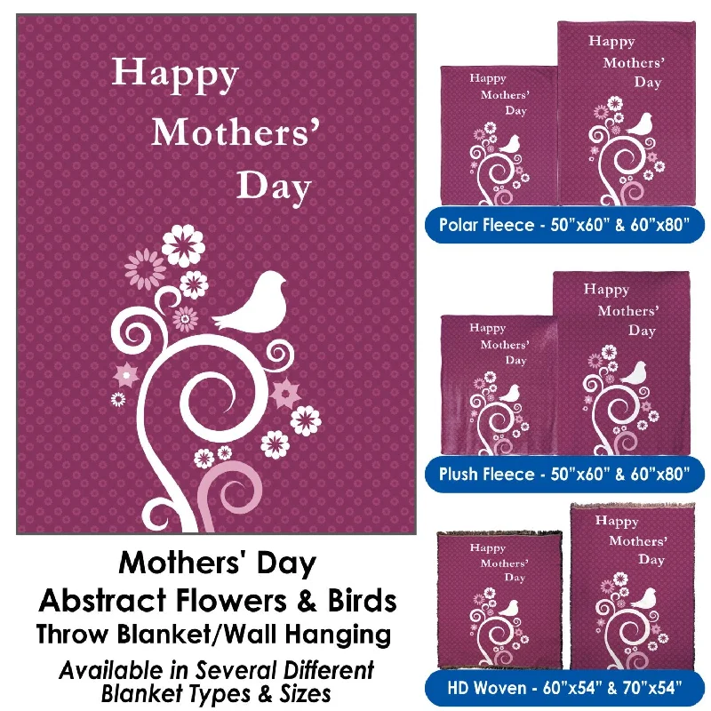 Mothers' Day Abstract Flowers & Birds - Throw Blanket / Tapestry Wall Hanging