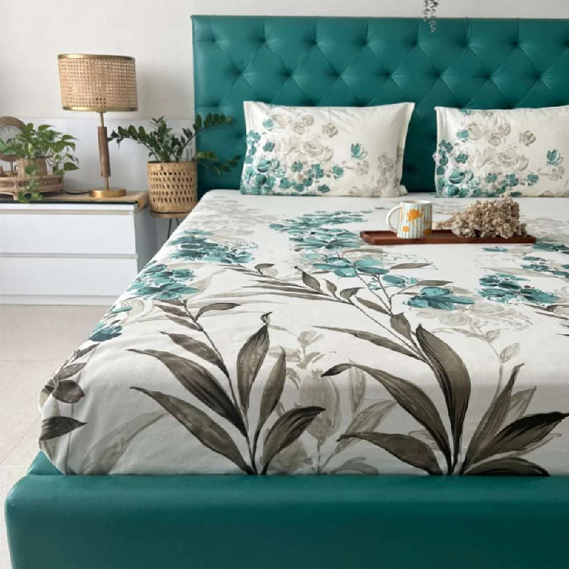 Fitted King Size Cotton Bedsheet - Majestic Green