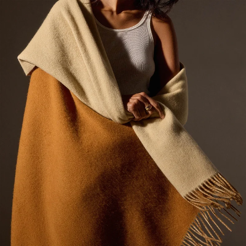 Double Sided Woven Cashmere Blanket - Rust/Ivory