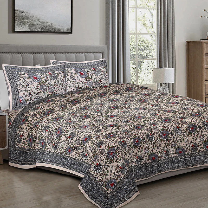 Alderidge Floral Printed Bedsheet - Grey