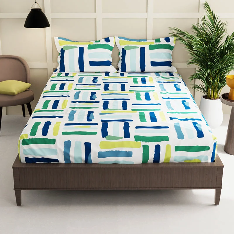 Aurra Stripe Bedsheet - Green & Blue