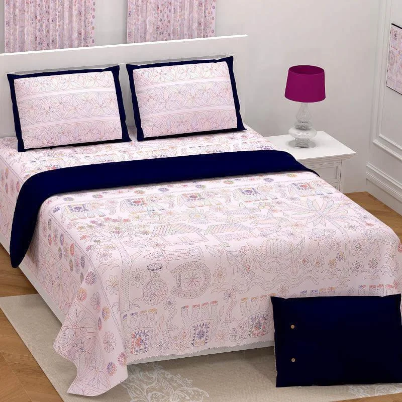 Tusker Floral Bedsheet - Navy Blue