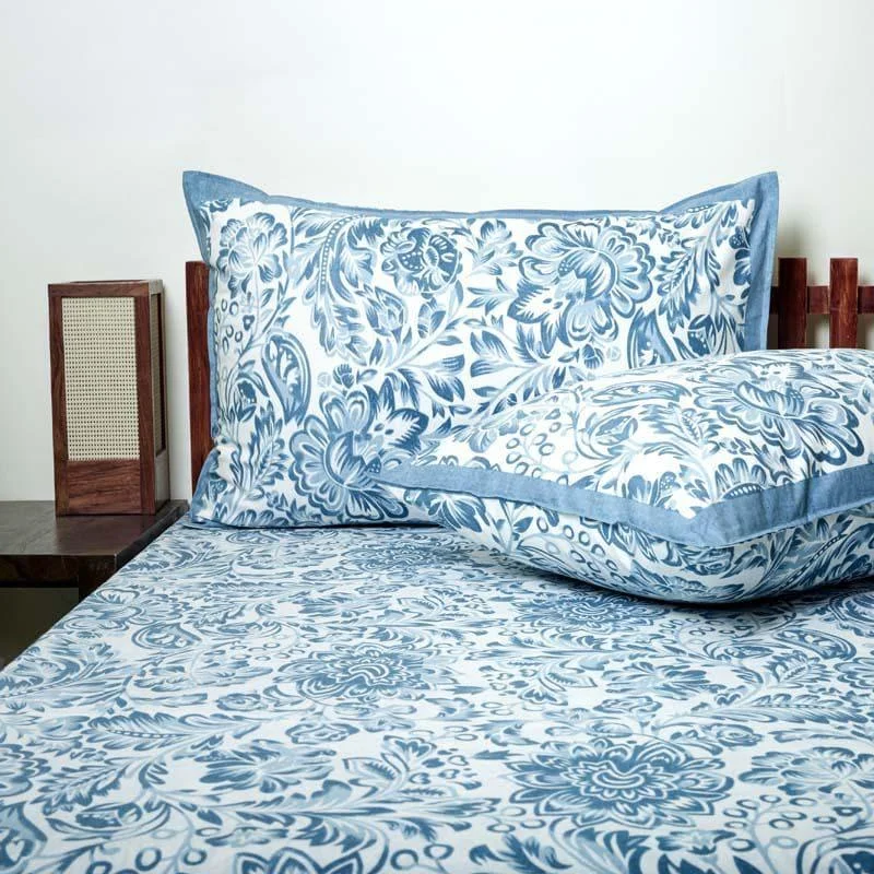 Micola Floral Printed Bedsheet - Blue