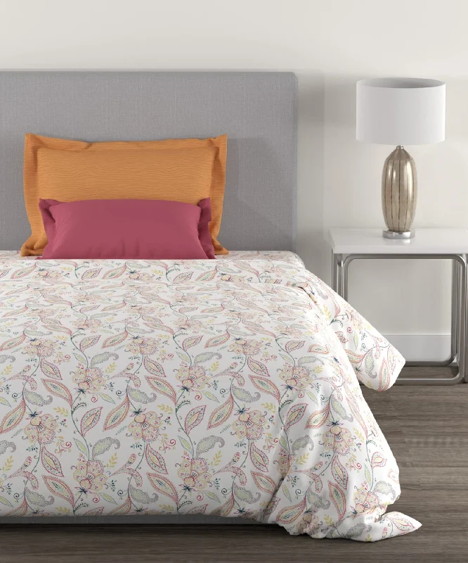 Home Essential Eden Garden Vivid Eden Single Bedsheet With 1 Pillow Cover, 144TC, 100% Cotton, Floral, Multi Colour