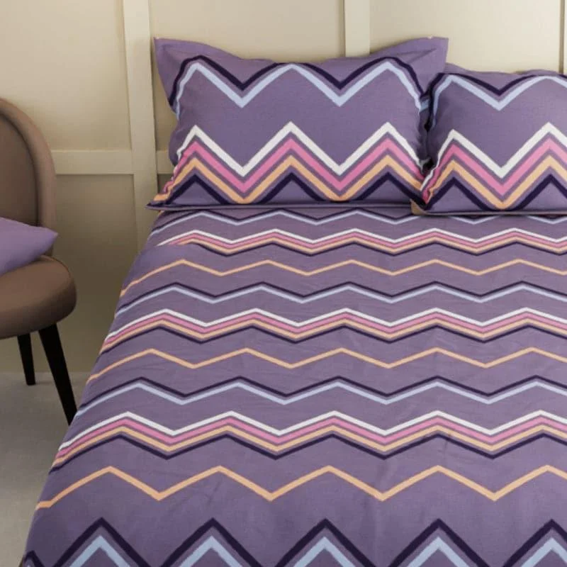 Mansha Zig Zag Bedsheet - Purple