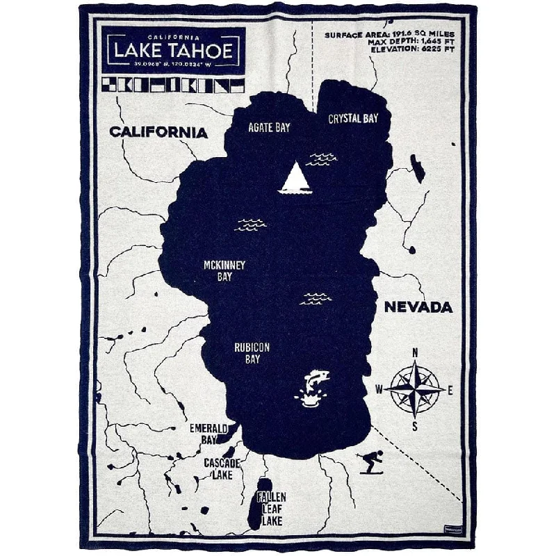 Lake Tahoe Map Wool Throw Blanket