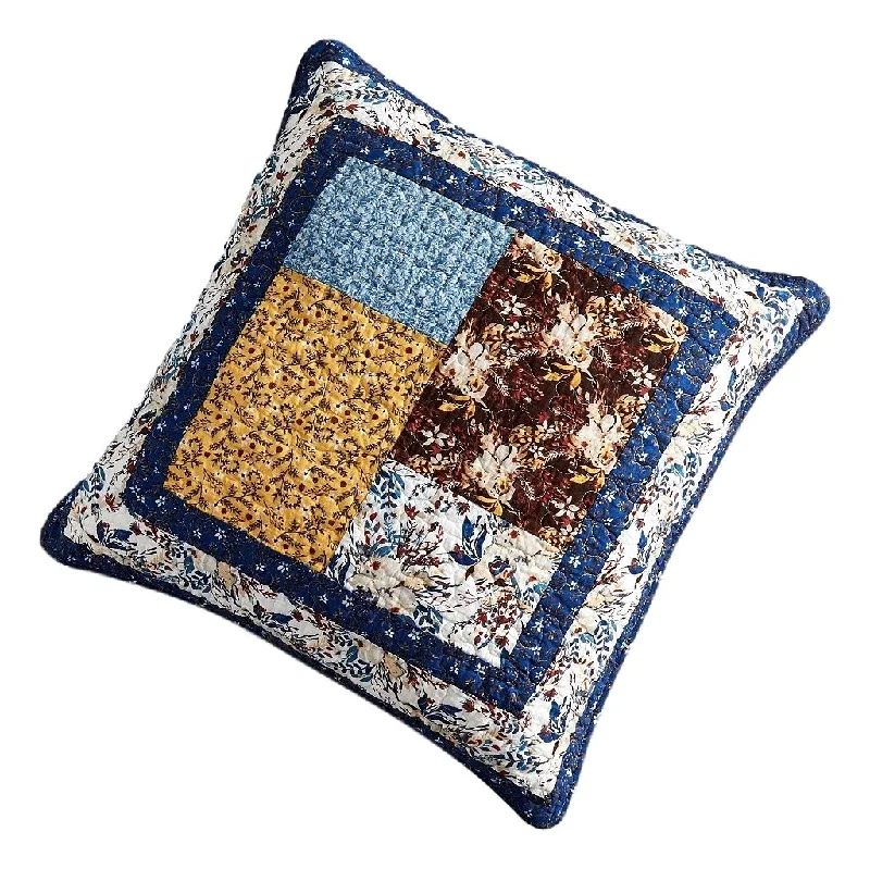 Tache Cotton Patchwork White Blue Yellow Brown Floral Prairie Sunset Euro Sham (JHW-887)