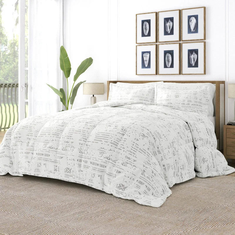 Distressed Field Light Gray Pattern Comforter Set Down-Alternative Ultra Soft Microfiber Bedding, Full/Queen