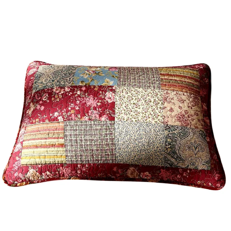 Tache Cotton Patchwork Beige Burgundy Paisley Floral Fairy Tale Tea Party Pillow Sham (DXJ103443)