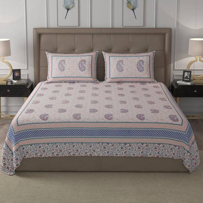 Arima Ethnic Bedsheet - Beige & Blue