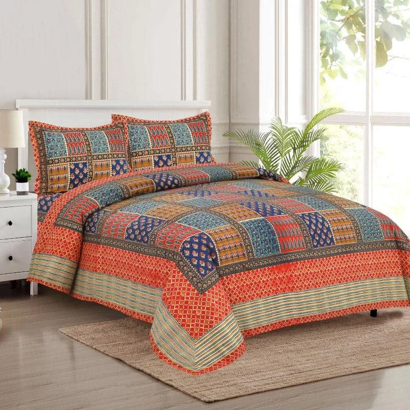 Jarda Applique Print Bedsheet - Orange