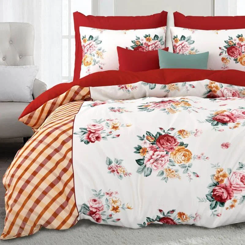 Zari Floral Bedsheet - Red