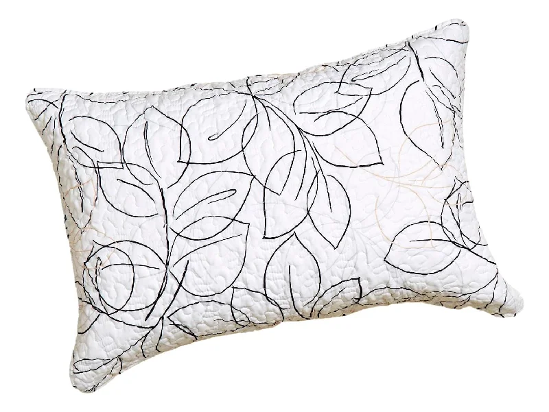 Tache Modern Abstract Leaf Line Art Foliage White Grey Black Gold Pillow Shams (TJ3571)