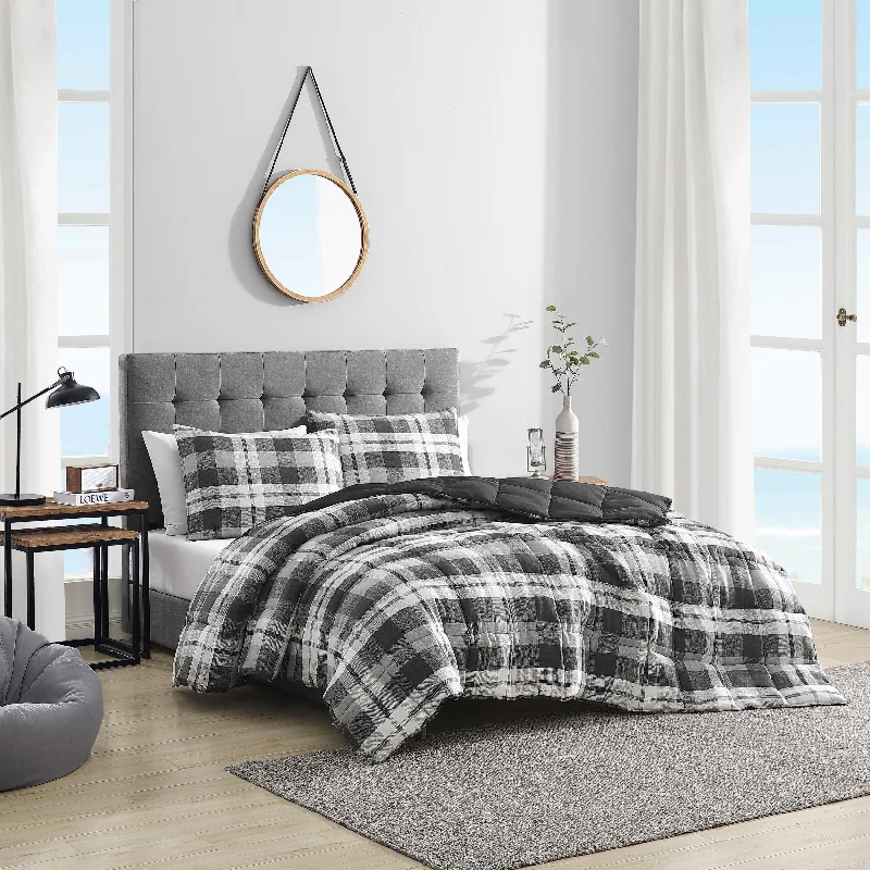 Nautica Crossview Plaid Charcoal Full/Queen Reversible Comforter & Sham Set