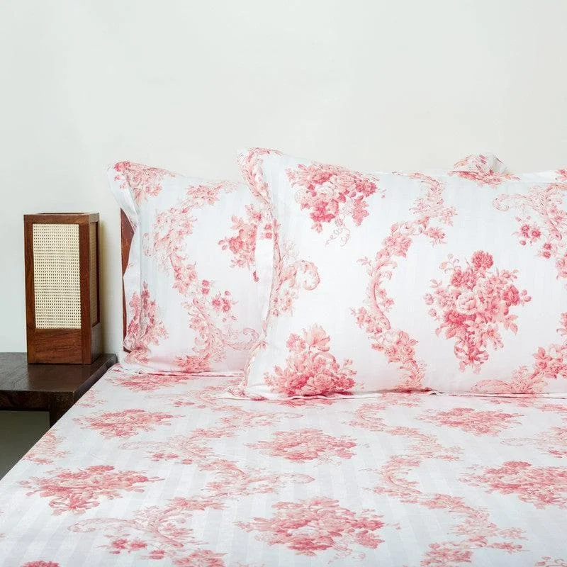 Kaureena Printed Bedsheet - White & Coral