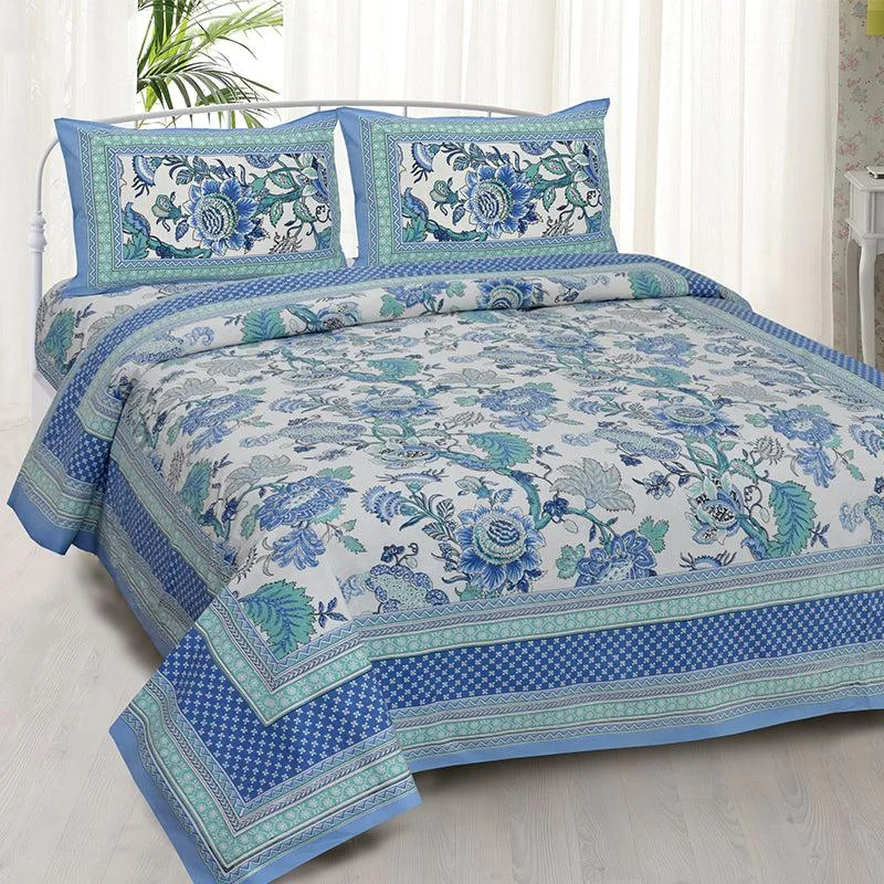 Panna Floral Bedsheet - Blue