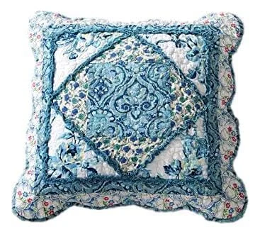 Tache Cotton Patchwork White Blue Floral Scalloped Petal Dance Cushion Covers / Euro Sham (JHW-646)