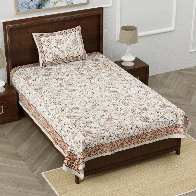 Floral Flush Bedsheet - Brown