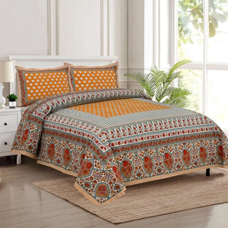 Trivona Regal Ethnic Bedsheet - Yellow