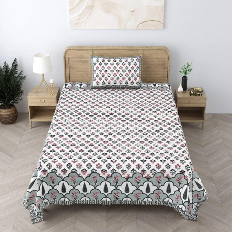 Kathika Ethinc Printed Bedsheet - Grey