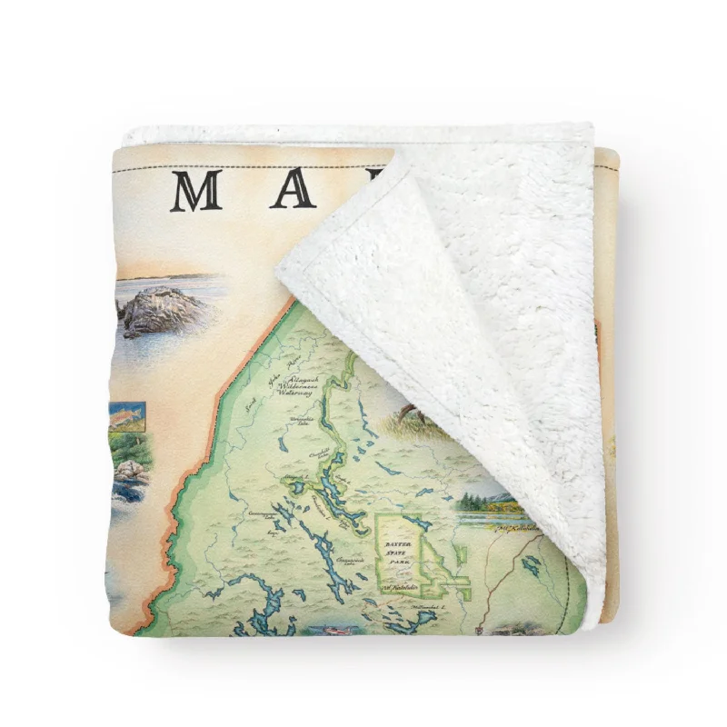 Maine State Map Fleece Blanket