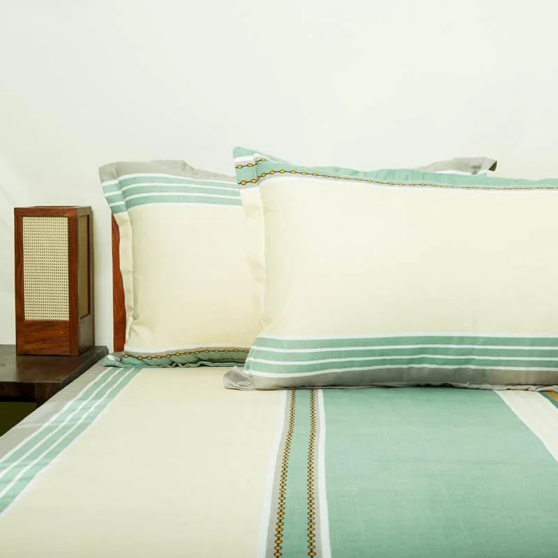 Kaya Striped Bedsheet - Green