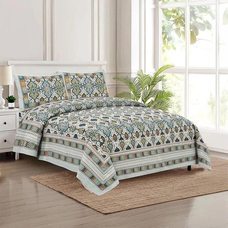 Baneeta Ethnic Bedshhet - Blue & Green