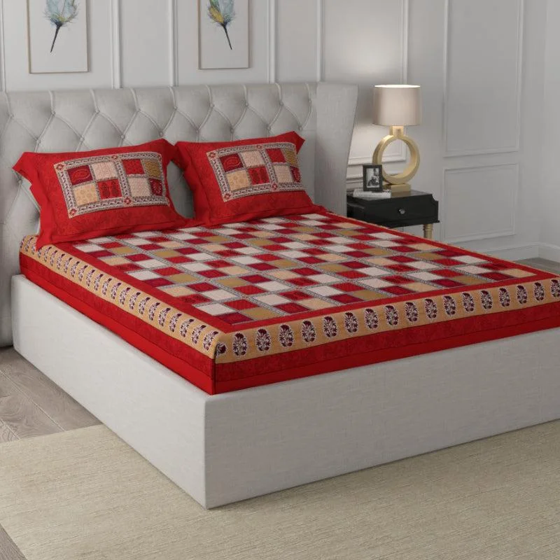 Kian Geomatric Bedsheet - Red