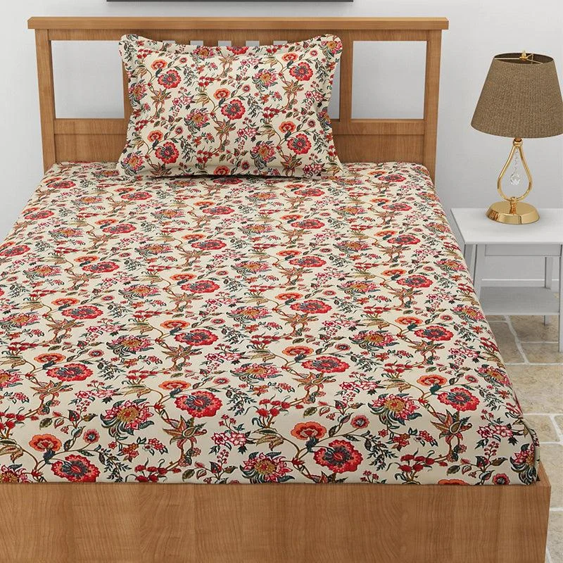 Gerberas Floral Bedsheet - Beige