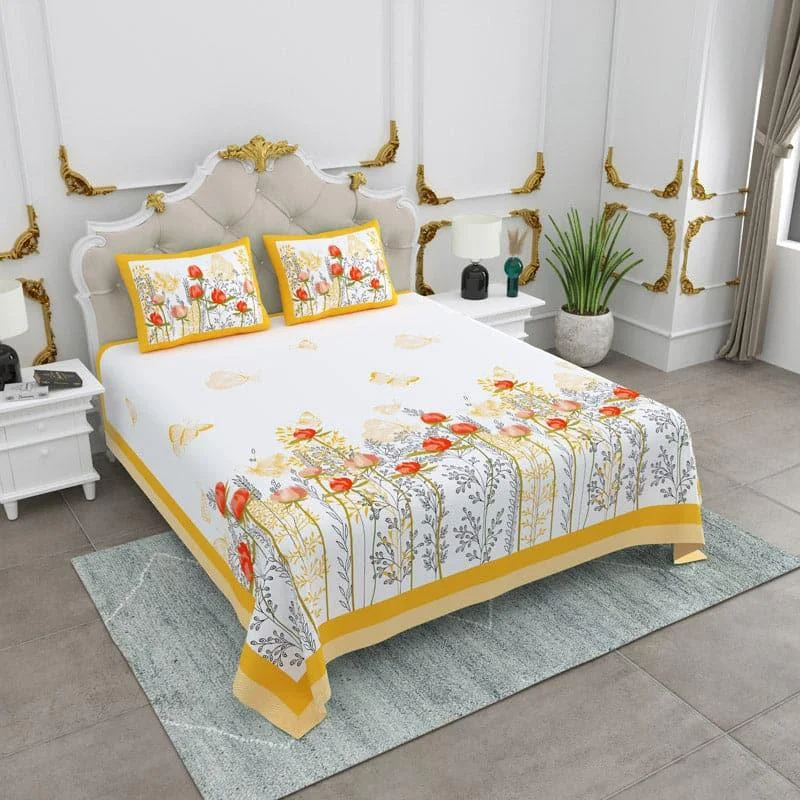 Rose Fusion Floral Bedsheet - Yellow