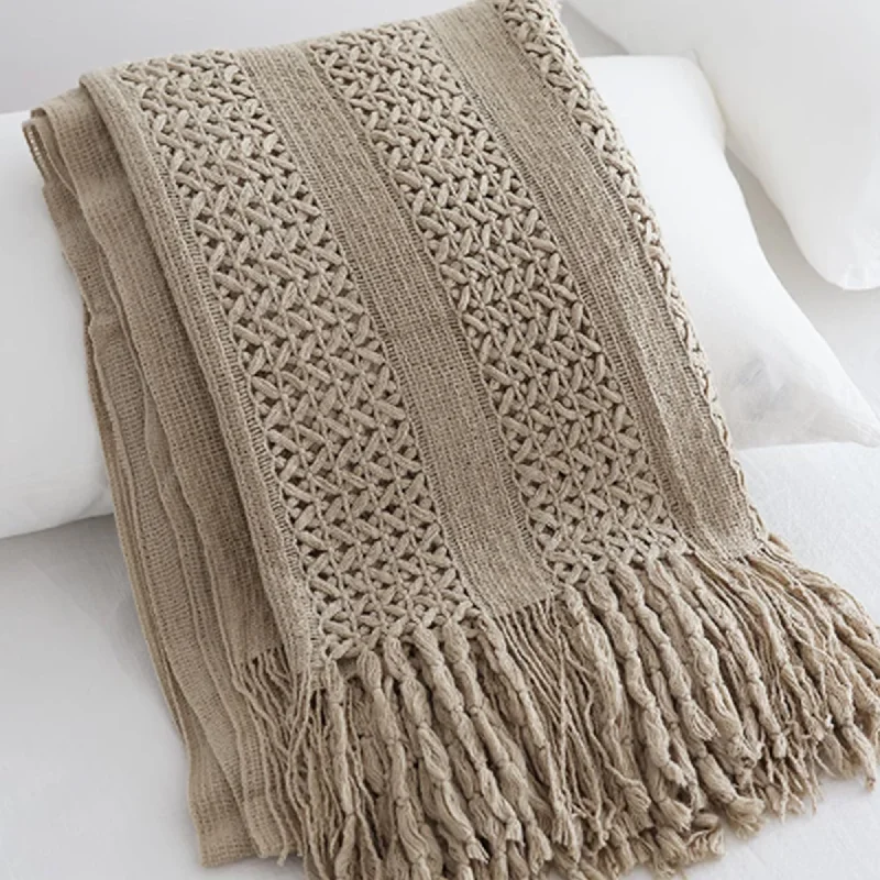 Open Weave Knitted Throw Blanket