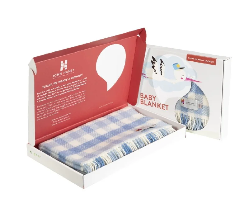 Irish Cashmere Baby Blanket Blue Block Check In A Presentation Box