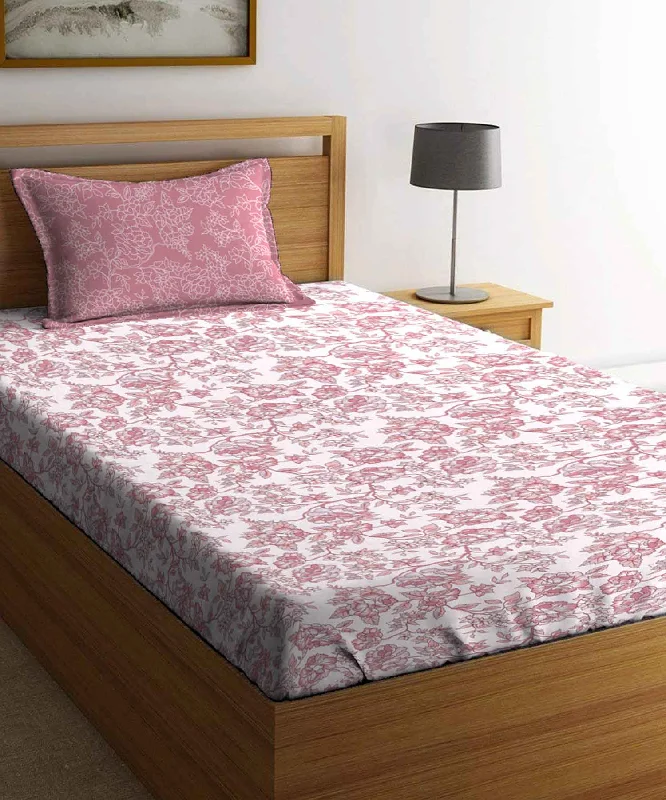 Urban Comfort Juliet Pink Single Bedsheet With 1 Pillow Cover, 144TC, 100% Cotton, Floral, Pink