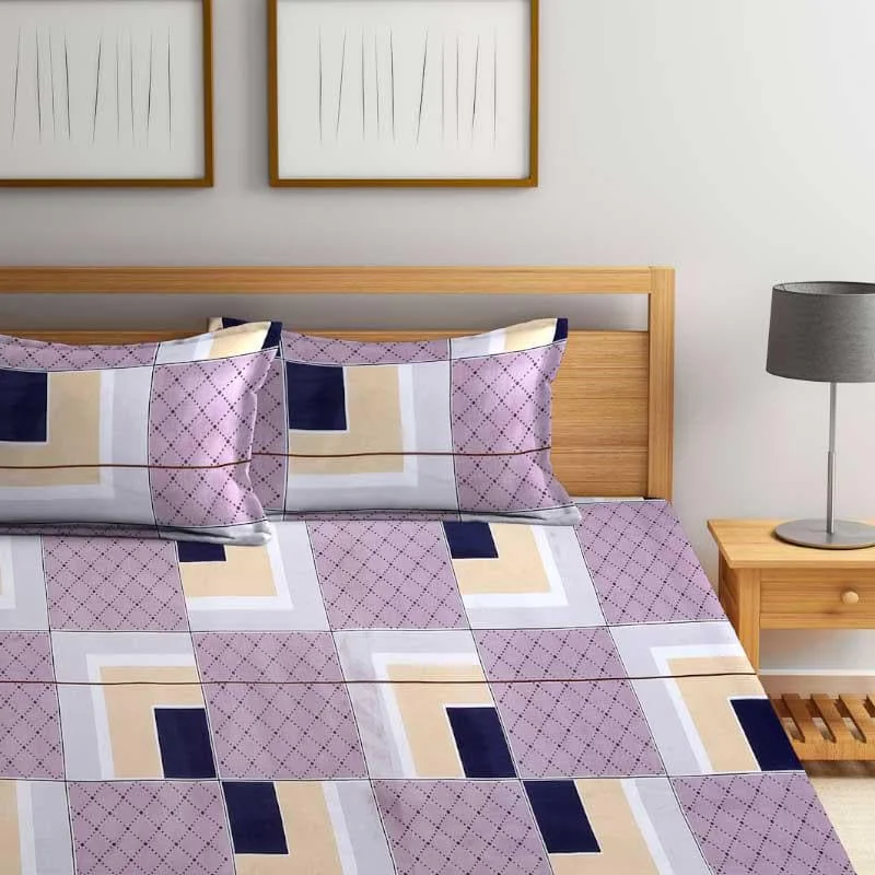 Asymmetric Tile Printed Bedsheet - Purple