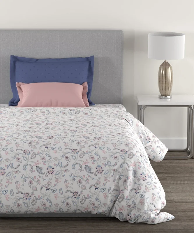 Home Essential Blushing Bridge Blue Single Bedsheet With 1 Pillow Cover, 144TC, 100% Cotton, Floral, Multi Colour