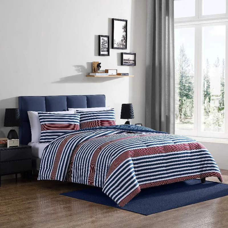 Nautica Kennedy Stripe Navy King Comforter & Sham Set