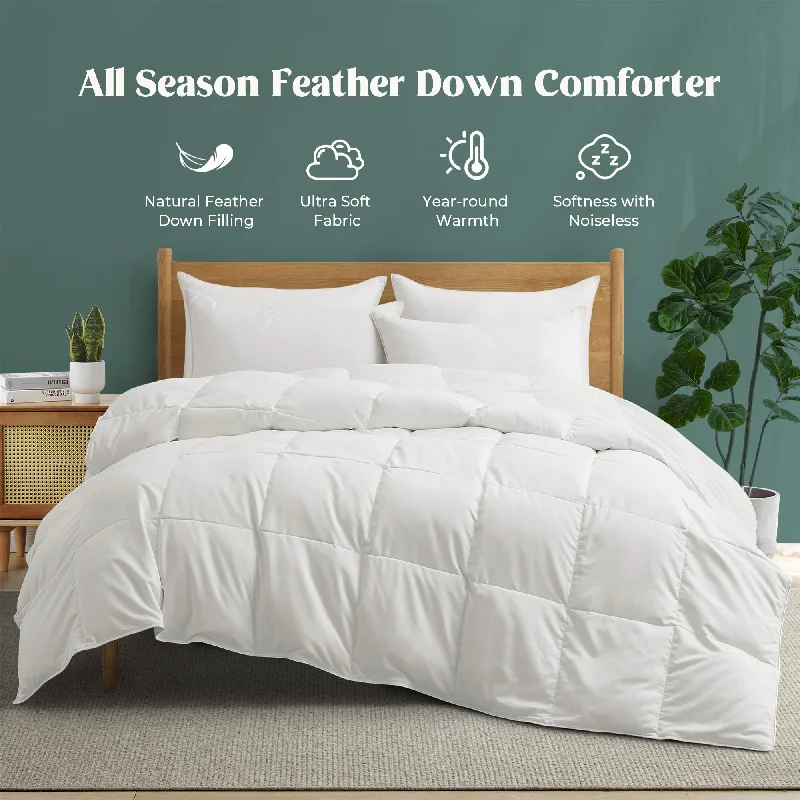 Super Soft All Season Comforter White Goose Down Feather Fiber