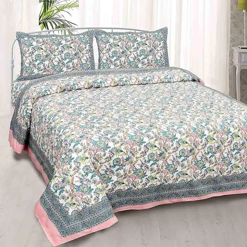 Bahaara Jaipuri Bedsheet - Pink