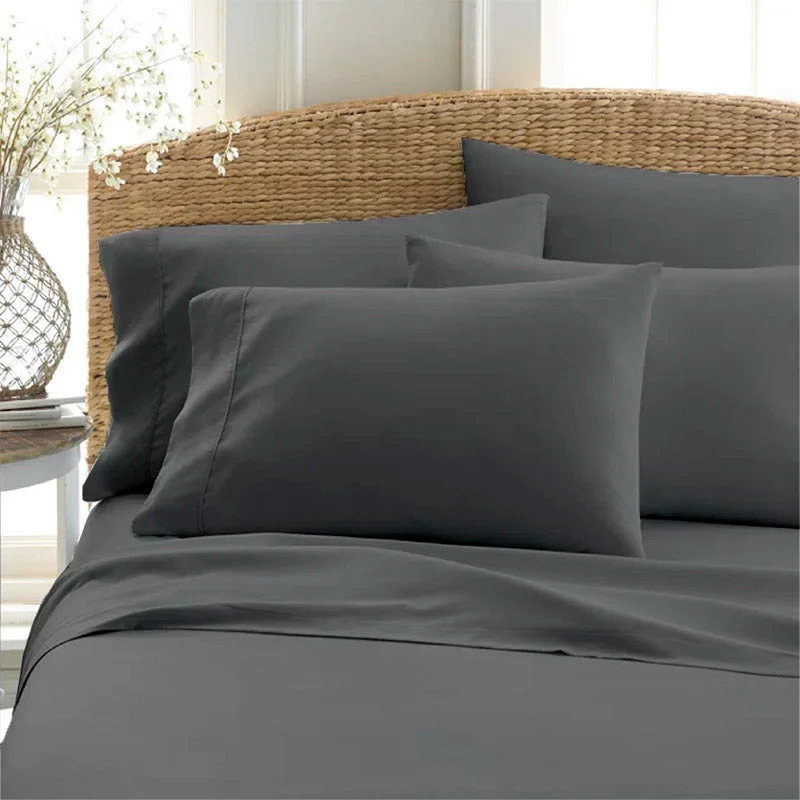 Sofia 100% Cotton Satin Weave Solid Bedsheet - Dark Grey - 400 TC