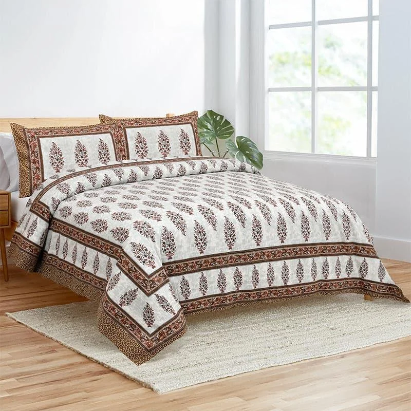 Ishanva Floral Bedsheet - Brown