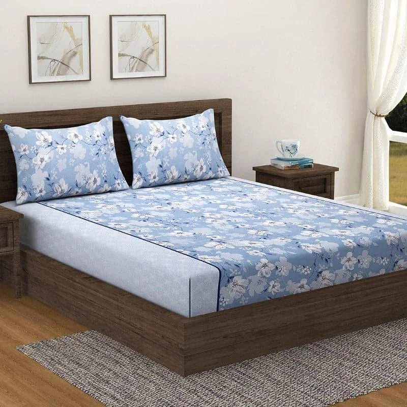 Anvitha Floral Bedsheet - Blue