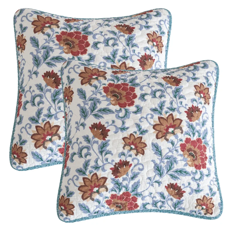 Tache Cotton Floral Jacobean Blue White Old World Garden Cushion Covers 2-Pieces (JHW-936)