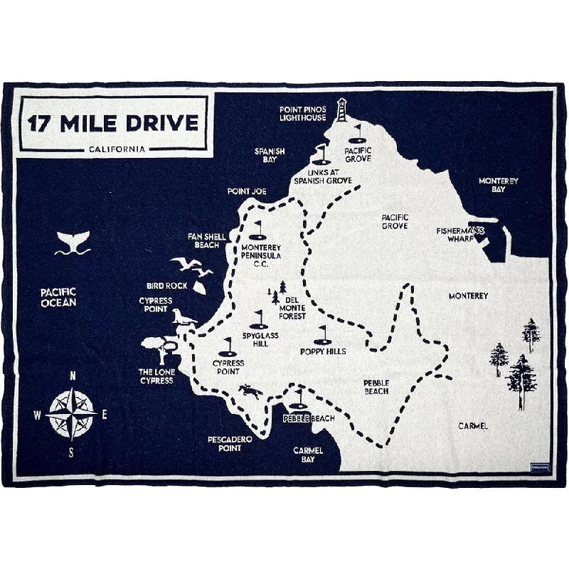 17 Mile Drive Map Wool Throw Blanket