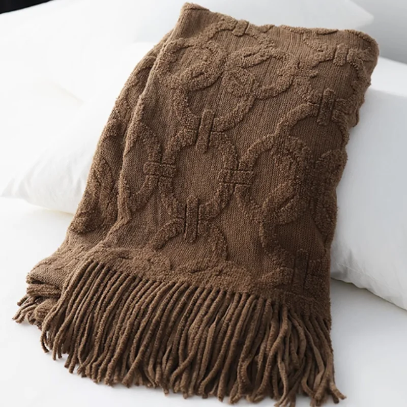 Elegant Textured Fringe Throw Blanket