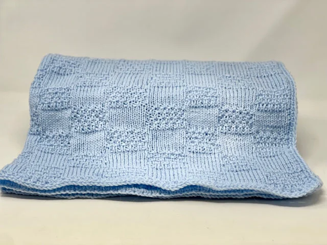 Light Blue Checkerboard Acrylic Knit Blanket