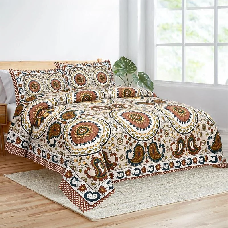 Manya Floral Bedsheet - Brown & Beige