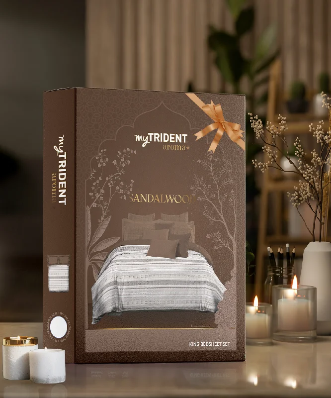 Aroma Sandalwood King Bedsheet With 2 Pillow Cover Gift Set, 144Tc, 100% Cotton, Abstract, Brown