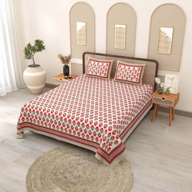 Aathiya Printed Bedsheet - Red