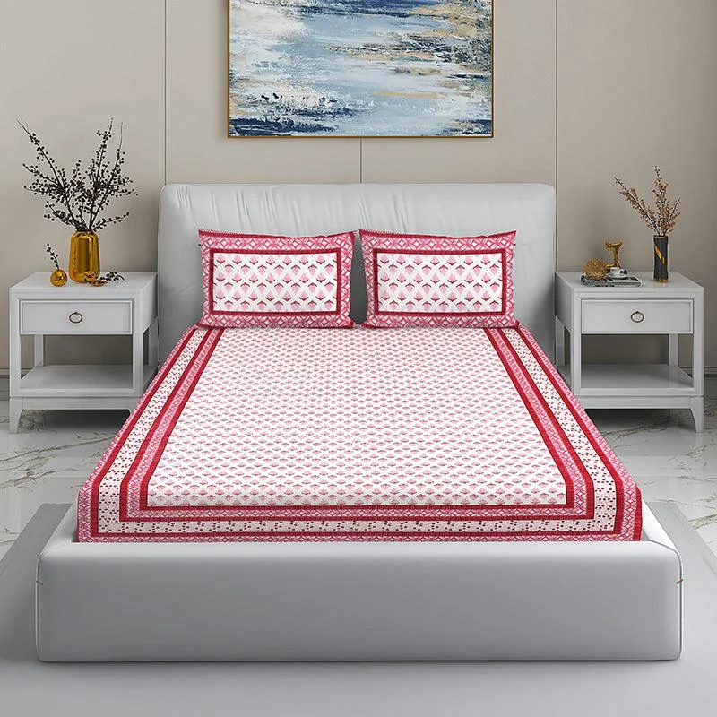 Poppy Bloom Ethnic Bedsheet - Red & White