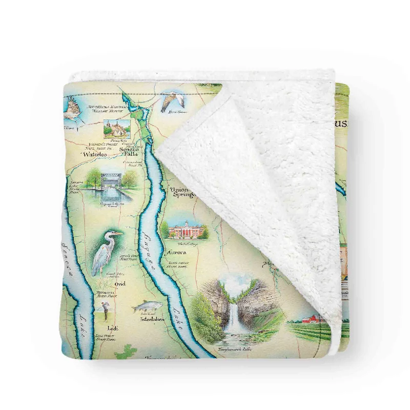 Finger Lakes Map Fleece Blanket